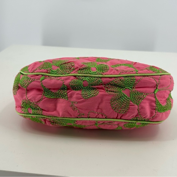 Vintage Lilly Pulitzer Bermuda Bag Pink Green Wooden Handle - Picture 8 of 10